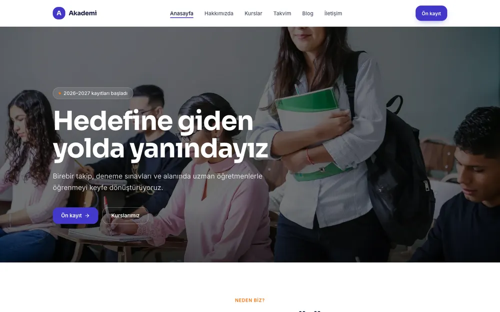 Eğitim ve kurs demo sitesi (Akademi teması)