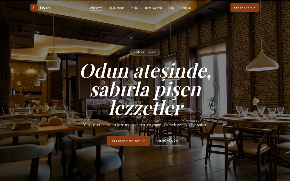 Restoran ve kafe demo sitesi (Lezzet teması)