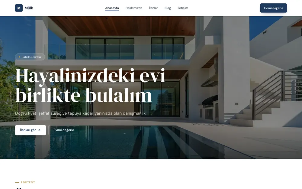 Emlak ofisi demo sitesi (Mülk teması)